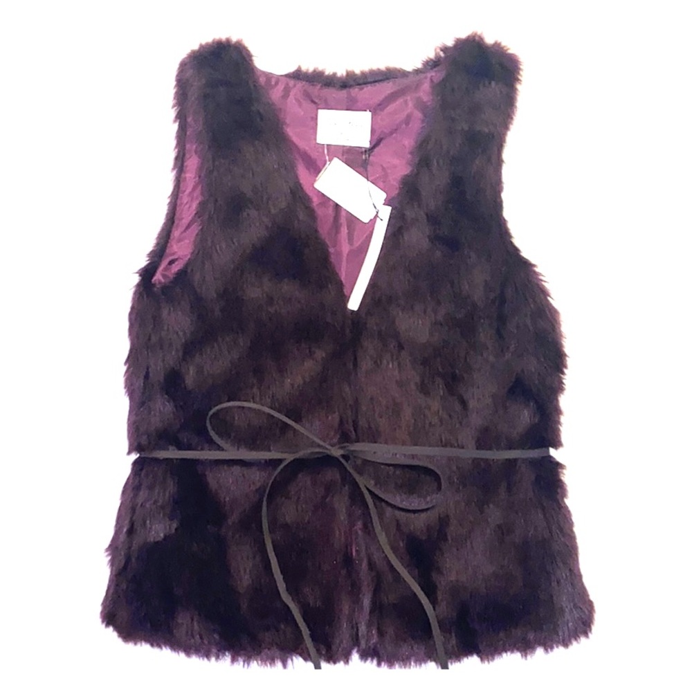 Plum Faux Fur Vest with Vegan Leather Belt